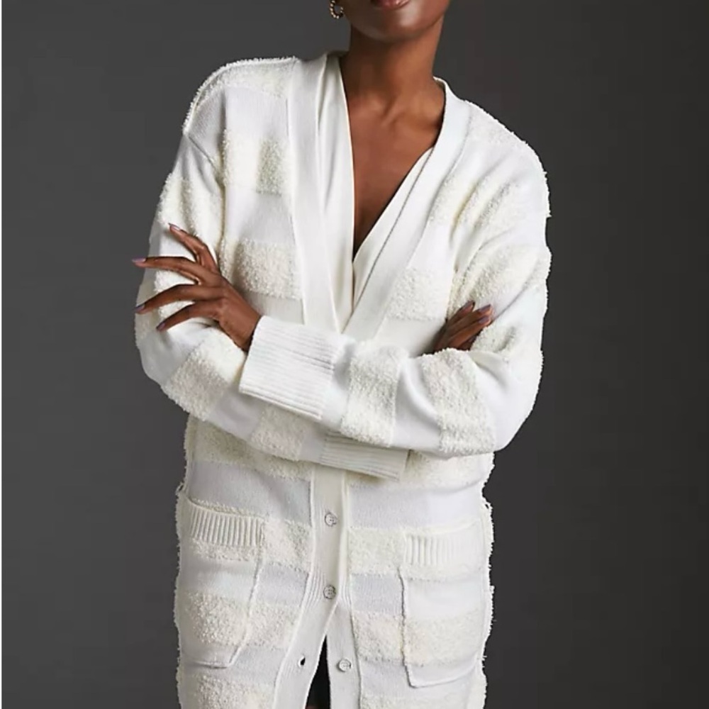 Daily Practice by Anthropologie Cream Striped Cardigan Sweater